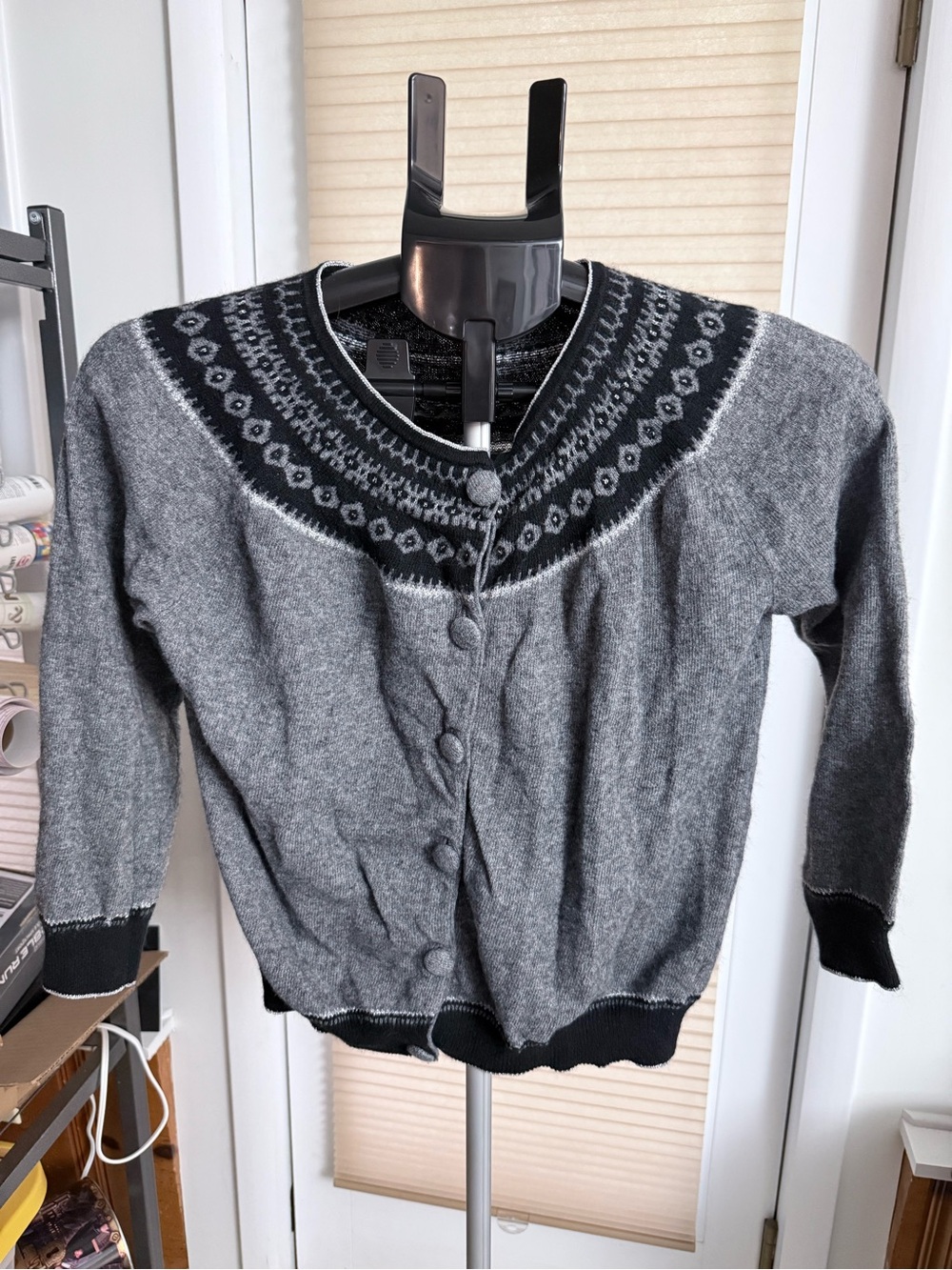 Fair Isle patterned Button-Front Cardigan Sweater cotton wool sparkle P2P ~18”